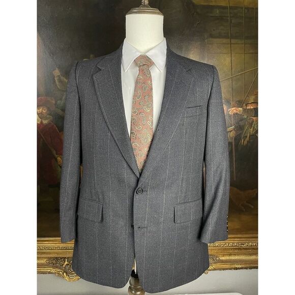 VTG Neiman Marcus 40R USA MADE Wool‎ Flannel Dark Gray Plaid 2Btn Blazer Jacket